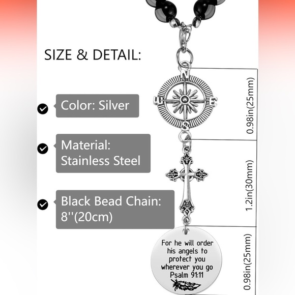 Rear View Mirror Car Charm, Psalm 91:11, Bible Verse, Religious Gifts
NEW - Picture 5 of 6